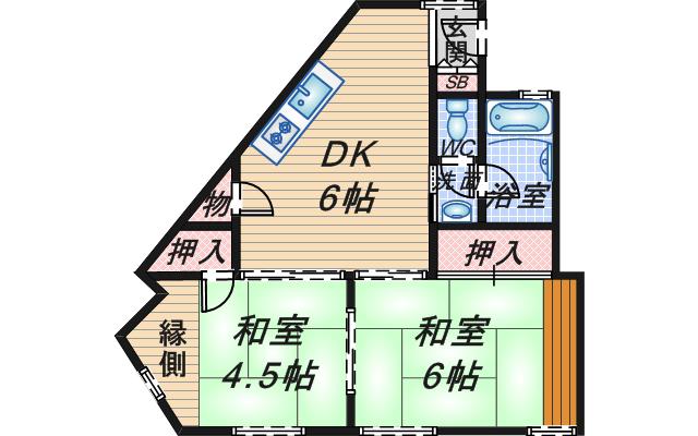 岡崎橋第二市街地(2DK/8階)の間取り写真