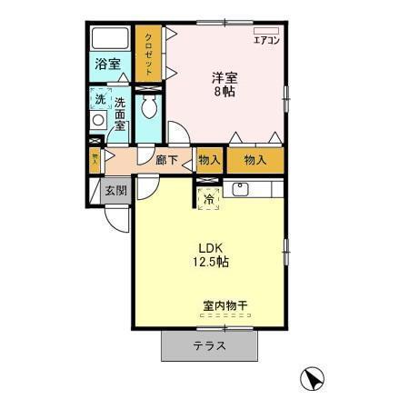 シャルマン南八幡(1LDK/1階)の間取り写真