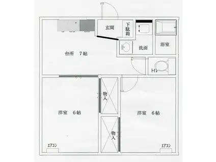 ハイツ豊栄(2DK/1階)の間取り写真