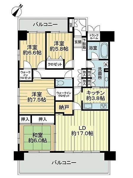 ポレスターブロードシティ倉敷(4LDK/6階)の間取り写真