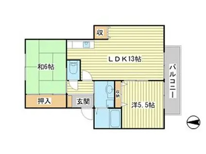 ゼクステット元禄橋(2LDK/2階)の間取り写真
