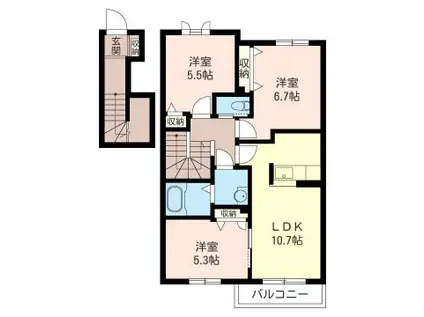 グランメゾン湘南B(3LDK/2階)の間取り写真