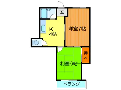 古川ビレッジ(2K/4階)の間取り写真