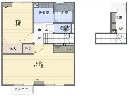 リヨン中通(1LDK/2階)の間取り写真