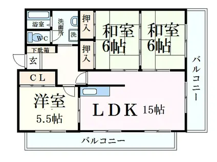 高楽ハイツ(3LDK/5階)の間取り写真