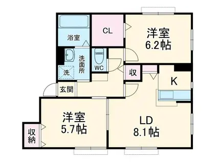 ハピネストB(2LDK/2階)の間取り写真