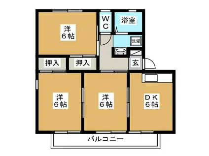 コーポラス稲田 A棟(3DK/2階)の間取り写真