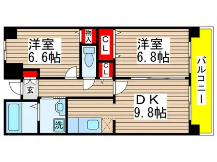シャトーイノハナ(2DK/7階)の間取り写真