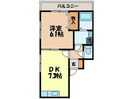 ちぢわマンション(1DK/3階)の間取り写真