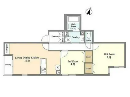 サンセリテ東が丘弐番館(2LDK/2階)の間取り写真