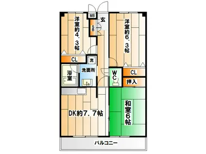 ノーブル須磨(3DK/4階)の間取り写真