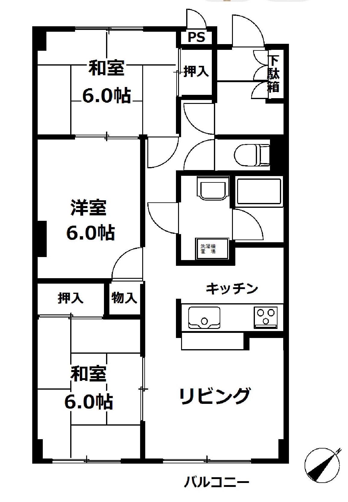 サンシティ松江(3LDK/1階)の間取り写真