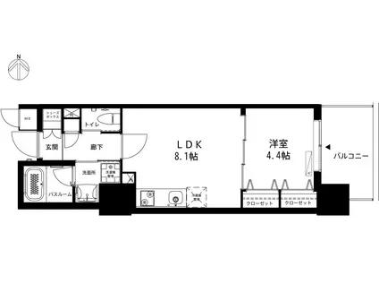 ケイジェイ・レジデンス武蔵小杉(1LDK/13階)の間取り写真