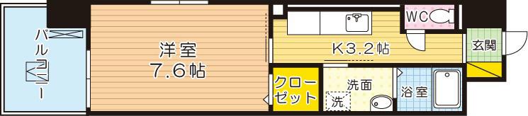 グランドール到津フォレスト(1K/8階)の間取り写真