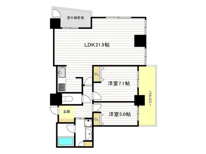 クロスレジデンス大阪新町(2LDK/24階)の間取り写真