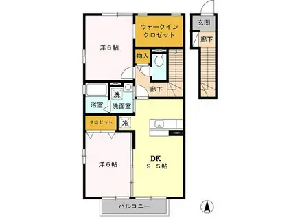 フォンテーヌ G(2DK/2階)の間取り写真