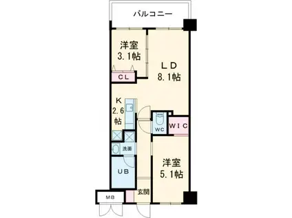 コンダクトレジデンスJINYAMA(2LDK/6階)の間取り写真