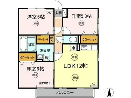 グレイスフルK(3LDK/2階)の間取り写真