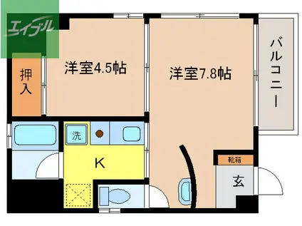 アクシス21(1DK/2階)の間取り写真