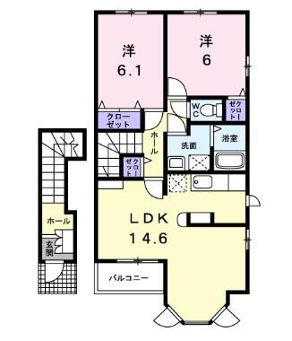 アルドーレ ウーノ(2LDK/2階)の間取り写真