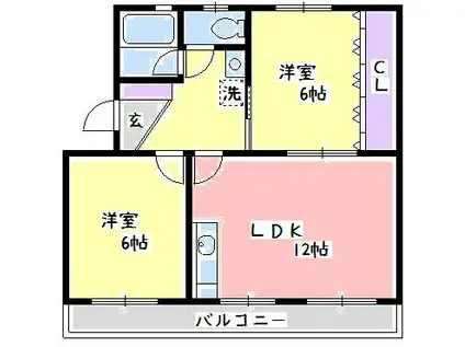 桃山コーポ2号棟(2LDK/3階)の間取り写真
