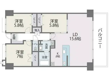 アイランドシティインフィニガーデン イースト棟(3LDK/2階)の間取り写真