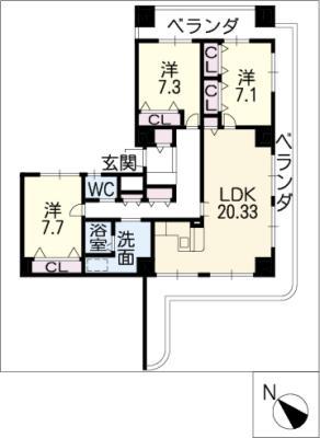 ARDEA(3LDK/19階)の間取り写真