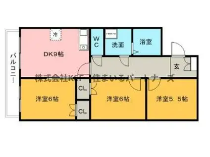 グランドヒル野中(3LDK/5階)の間取り写真
