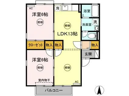 レジデンス一本松 B棟(2LDK/2階)の間取り写真