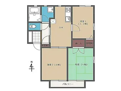 ヴィラージュ桜木(3DK/2階)の間取り写真