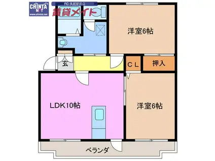 コーポワールドC(2LDK/3階)の間取り写真