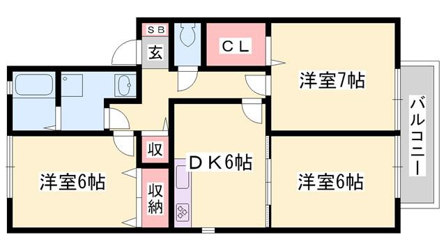 グランドゥールニシキ(3DK/2階)の間取り写真