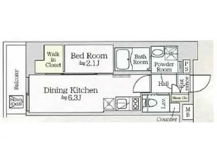 アイルプレミアム月島(1DK/2階)の間取り写真