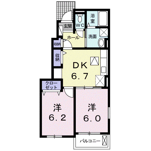 グリッターコートII(2DK/1階)の間取り写真