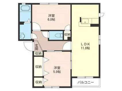 サンクゼール I(2LDK/2階)の間取り写真