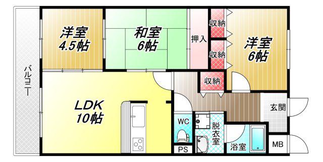 タウンコート咲佳映(3LDK/3階)の間取り写真