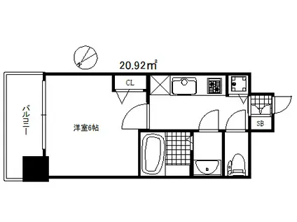 プレサンス神戸ティアラ(1K/5階)の間取り写真
