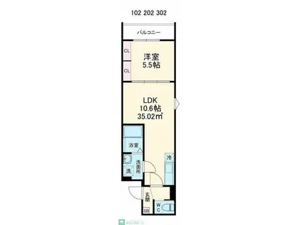 GRADUS鶴ヶ島III(1K/3階)の間取り写真