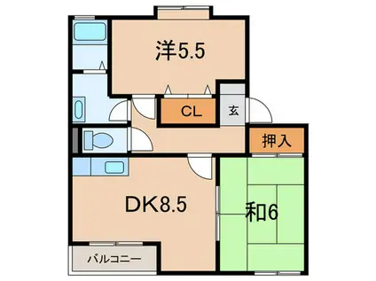 サンガーデン浄泉 東棟(2DK/1階)の間取り写真