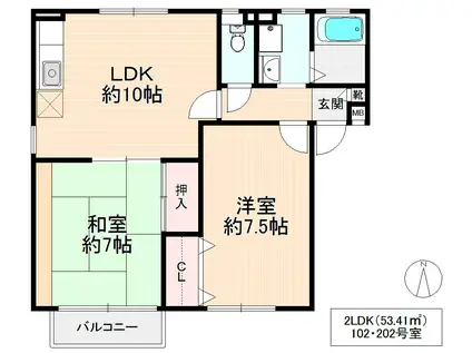 エストステーブルB棟(2LDK/2階)の間取り写真