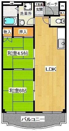 ビアンカ狭山(2LDK/4階)の間取り写真