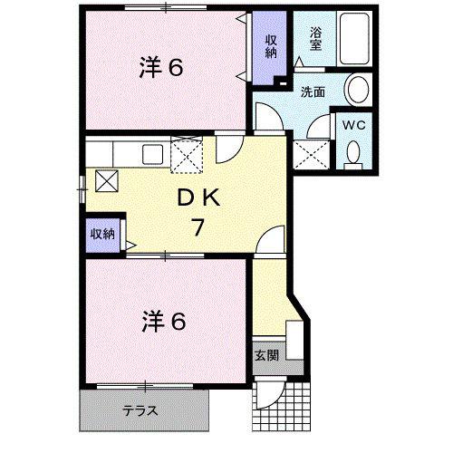 モンヴェルジェ(2DK/1階)の間取り写真