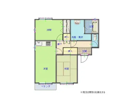 ウィスタリア西谷 A(2LDK/2階)の間取り写真