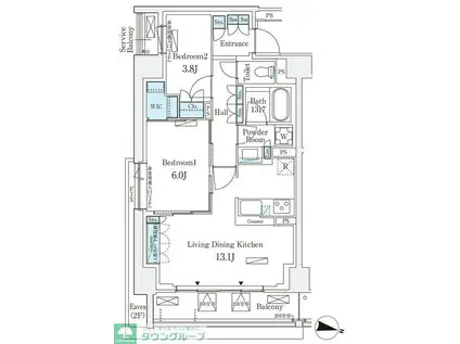 ロイヤルパークス赤羽サウス(2LDK/2階)の間取り写真