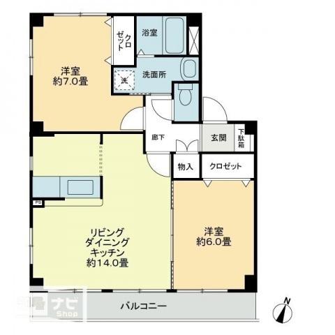 フォブール世俵B棟(2LDK/1階)の間取り写真