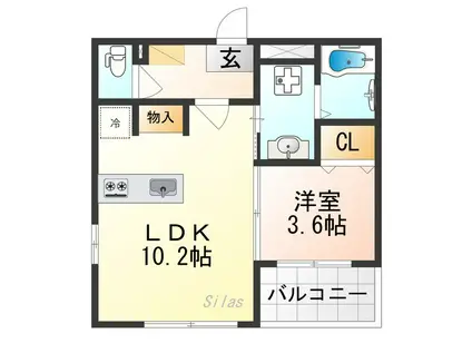 アサヒテラスひかり(1LDK/1階)の間取り写真