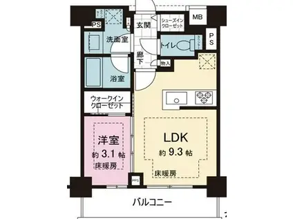 ピアース神楽坂テラス(1LDK/3階)の間取り写真