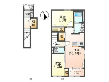 大里戸ノ上1丁目アパート(2LDK/2階)の間取り写真