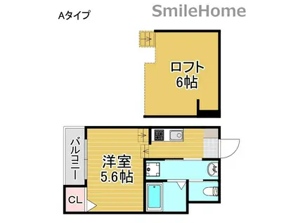ハーモニーテラス安立II(1K/2階)の間取り写真