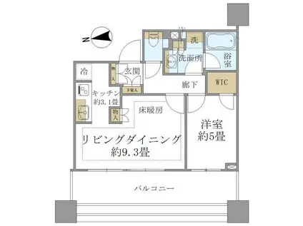 白金ザ・スカイ東棟(1LDK/12階)の間取り写真